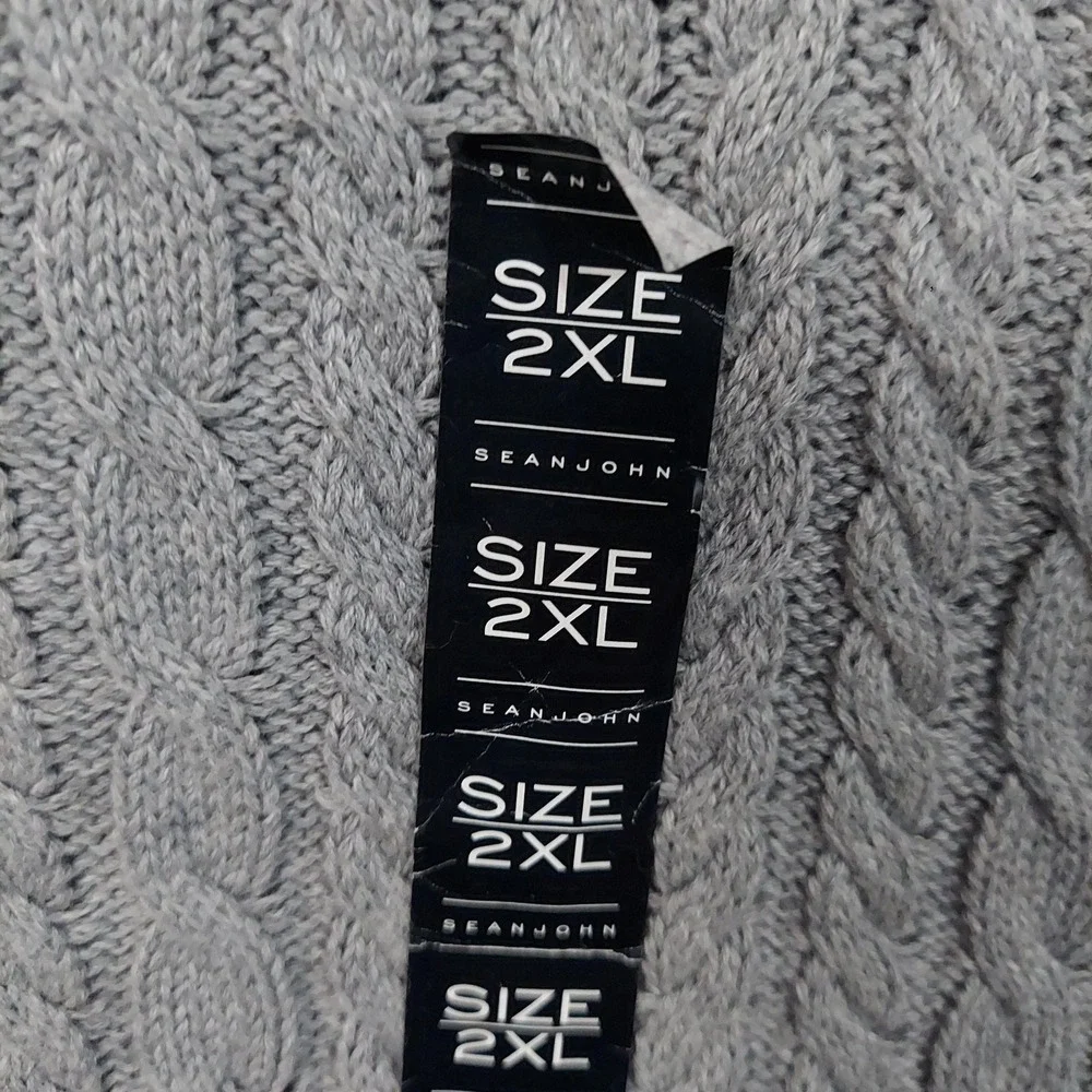 Sean John Sweater Mens 2XL Gray‎ Cable Knit Ribbed Shawl Collar Toggle Pullover